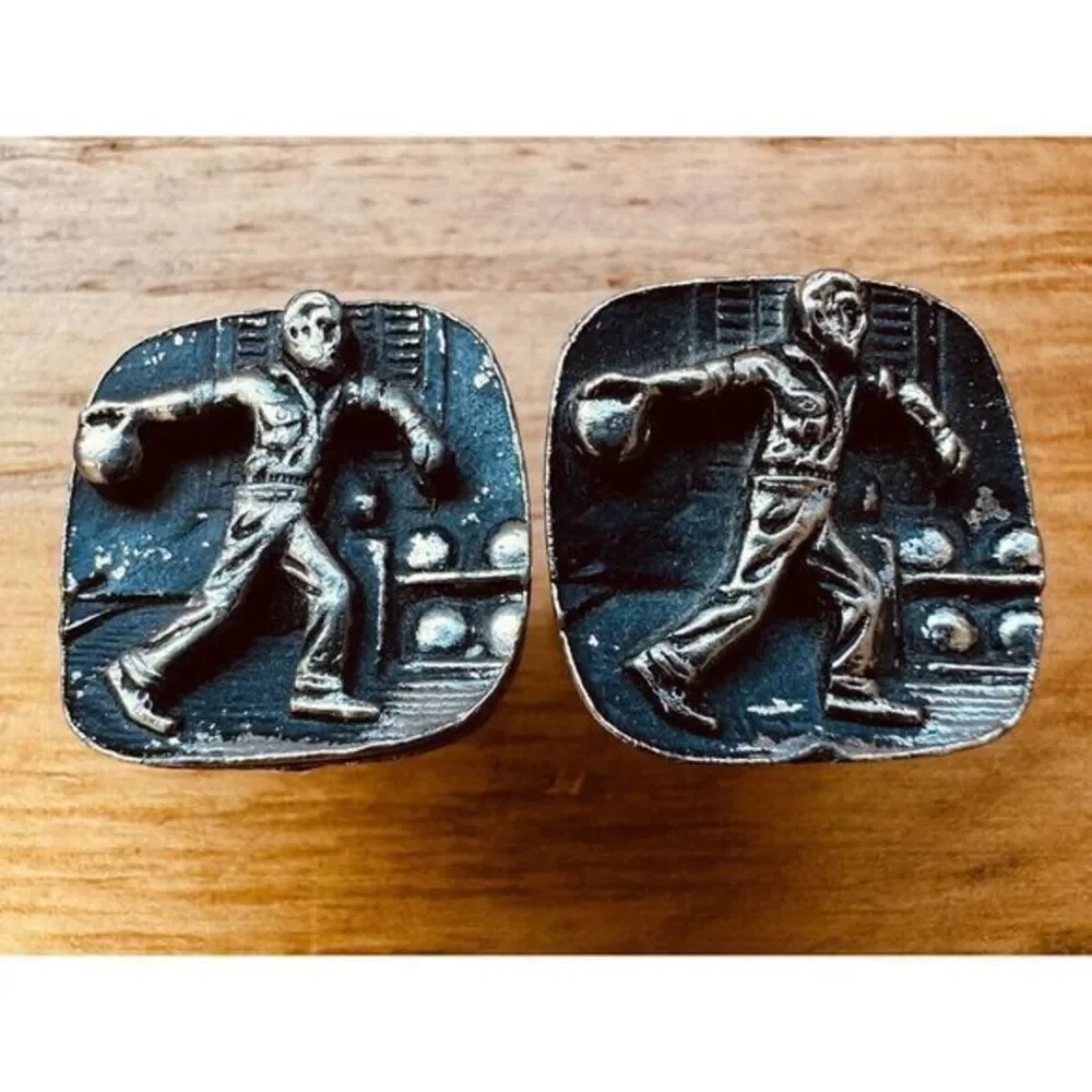 Vintage CuffLinks Featuring A‎ Bowler Bowling Sport Figure Sculpted Design Men's
